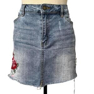 Angel Kiss Blue Embroidered Denim Mini Skirt Size XL